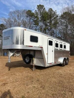 ❄ EXISS ALL ALUMINUM 3 HORSE SLANT GOOSENECK TRAILER WITH DRESSING ROOM AND REAR TACK